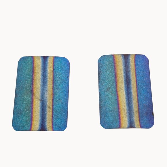 Modernist Metallic Stripe Earrings Blue Gold Geometric Aluminum Art Retro Stmt - Picture 2 of 9